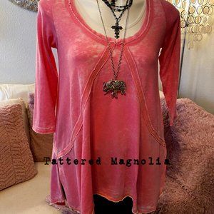 Distressed Tunic Top in Bubble Gum Pink